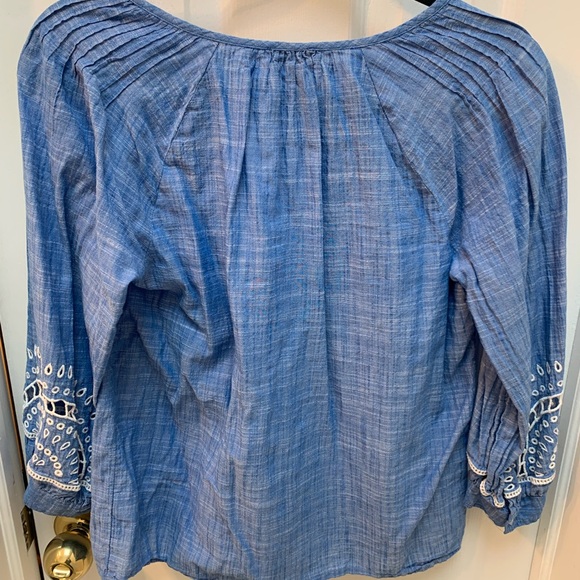 Talbots Blue Embroidered Tassel Tie Top size S - Picture 4 of 8